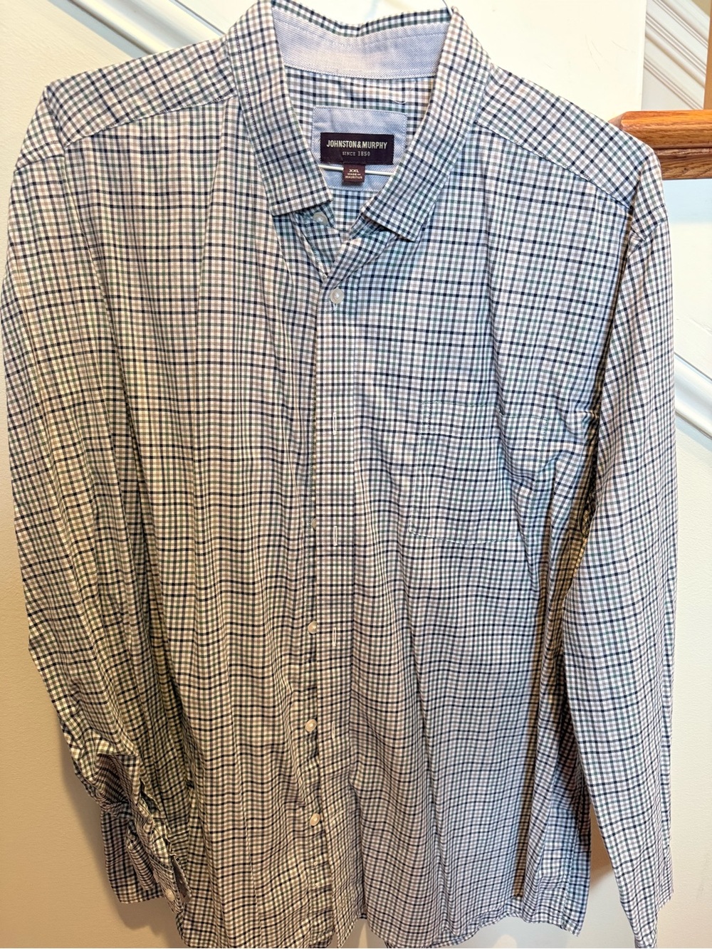 Johnston & Murphy Men's Blue, White, Green, Khaki Checked Dress Shirt